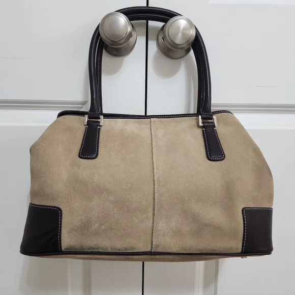Vintage The Limited Tan Suede / Brown Leather Trim Tote Handbag - Picture 2 of 8